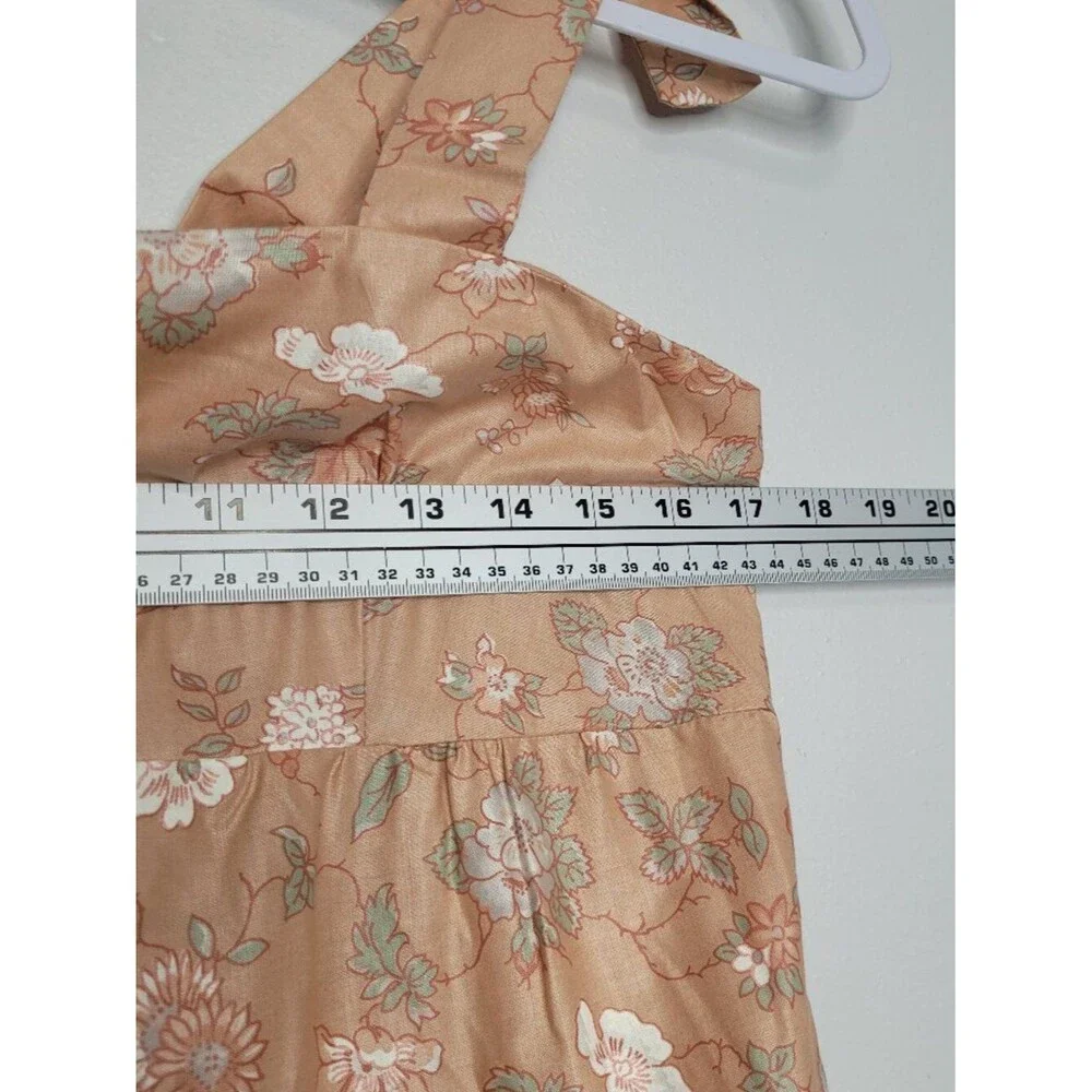 Vintage Queens Way orange tan flower print cottagecore overall dress size 14